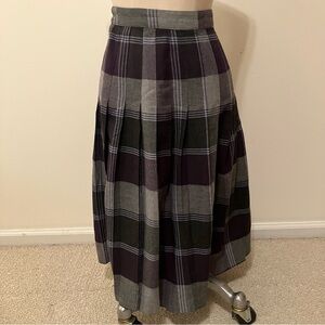 VTG Women’s Plaid Full Midi Pleated Skirt  Size 12 TAN JAY Academia Purple Gray